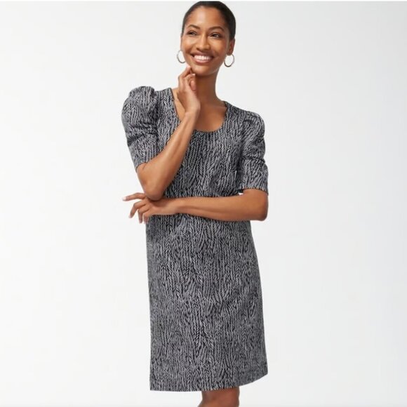 CHICOS Zenergy French Terry Knit Scoop Neck Puff Sleeve Black White Print Dress - Picture 7 of 7